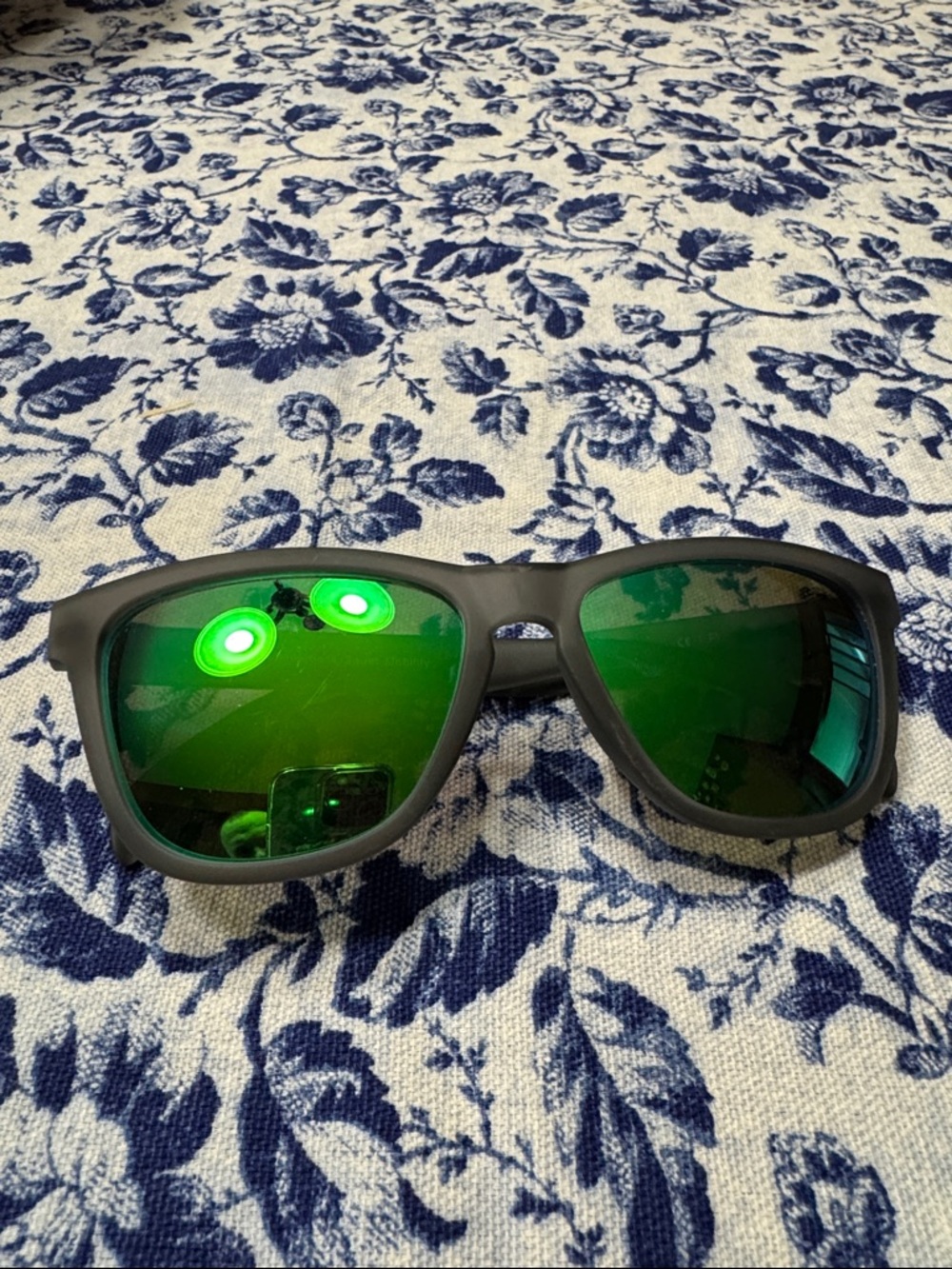 Men's Matte Black Sunglasses with Green Mirror Lenses